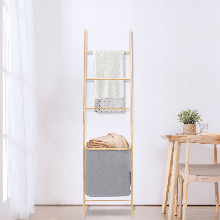 Bamboo Laundry Basket Bath Towel Ladder Rack Laundry Hamper